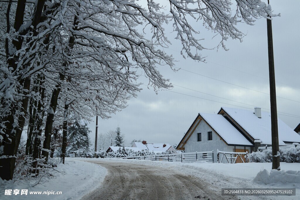 冬日雪景中的宁静村庄
