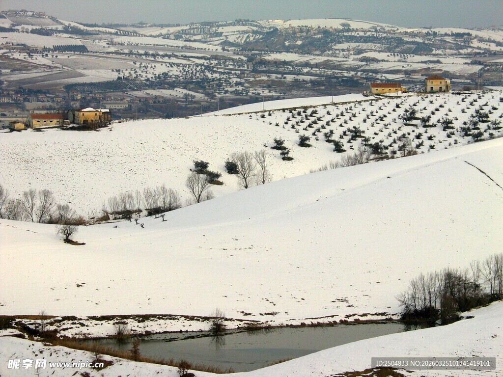 冬日雪景中的宁静山谷