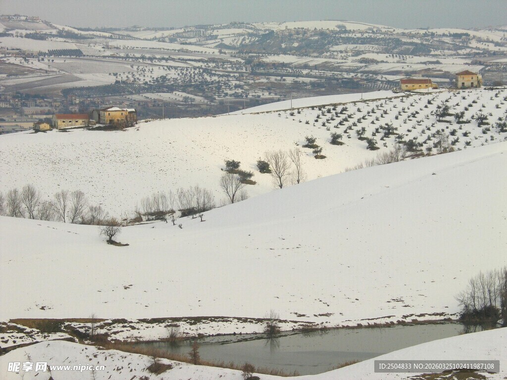 冬日雪景中的宁静河谷