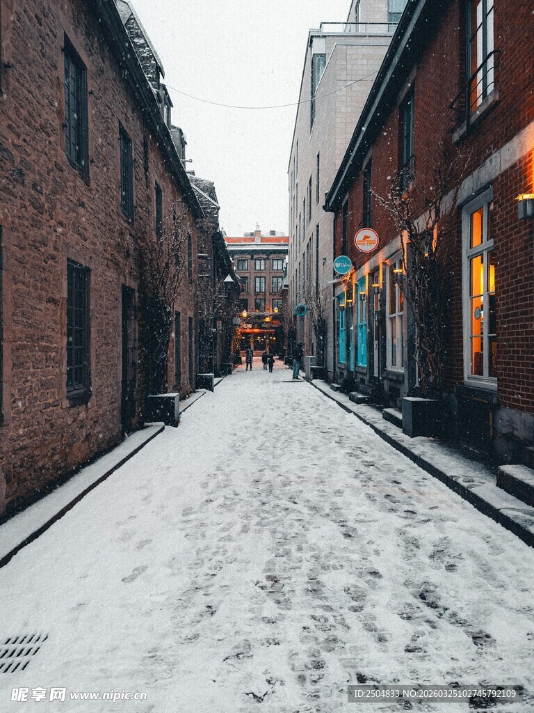 雪后古巷的静谧景致