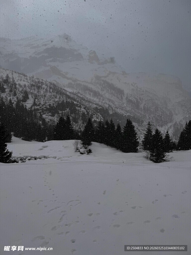 冬日雪山雪景静谧风光
