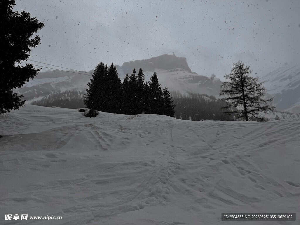 雪覆山地的静谧冬日景象