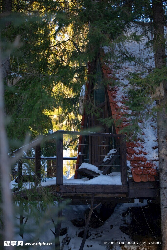 林间小屋 静谧冬日景致