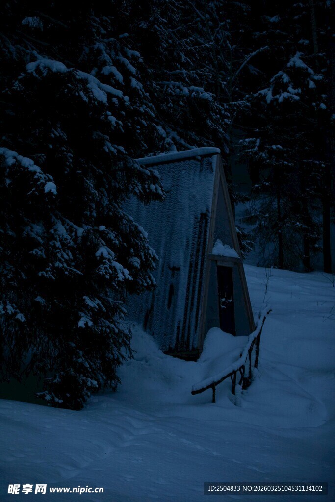 雪夜中的林间小屋