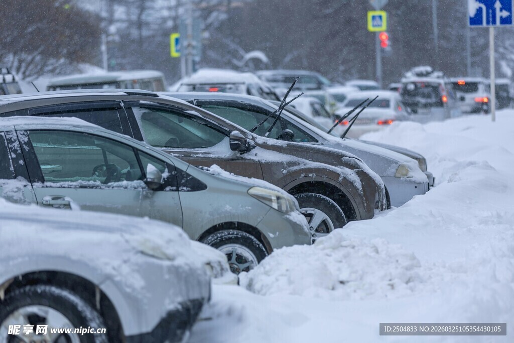 雪后停车场的车辆景象