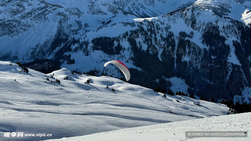 雪山中滑翔的自由身影