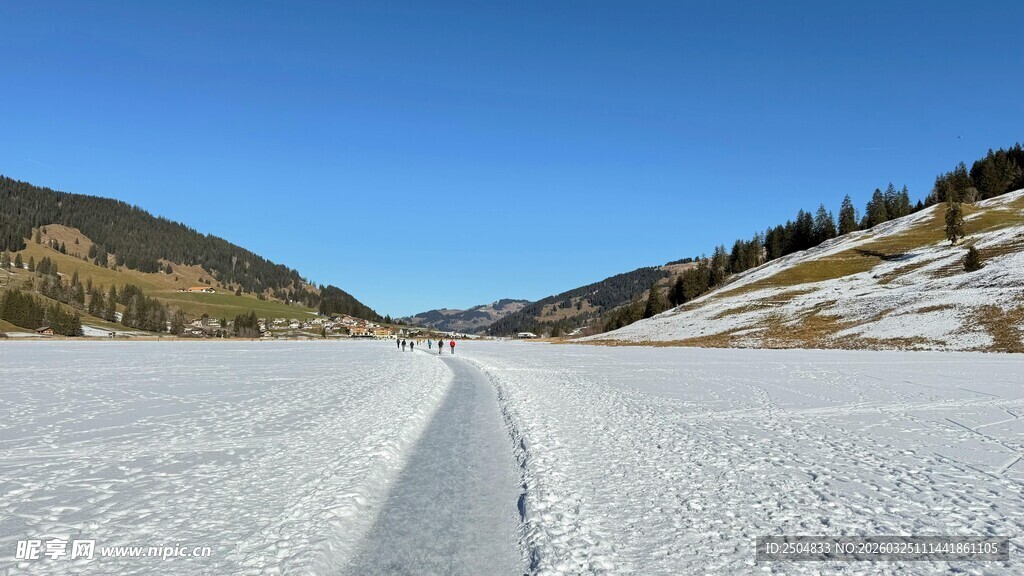 冬日雪覆道路的开阔景象
