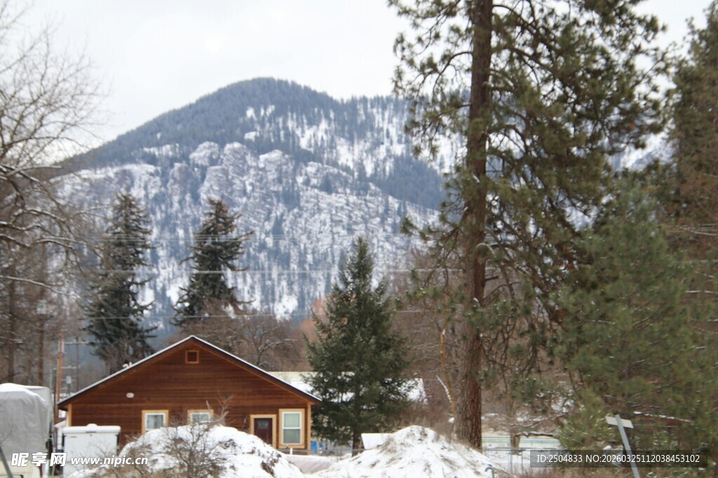 雪覆山林中的温馨小屋