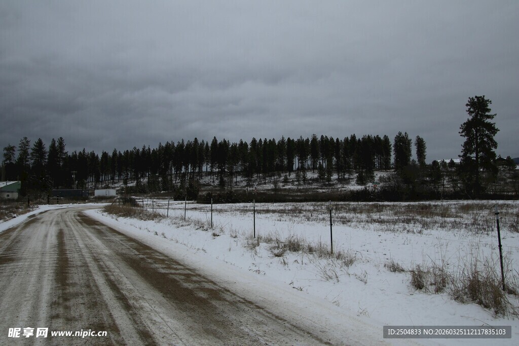 冬日雪覆的空旷道路