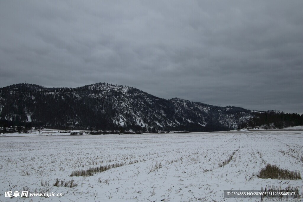 冬日雪覆山川景致