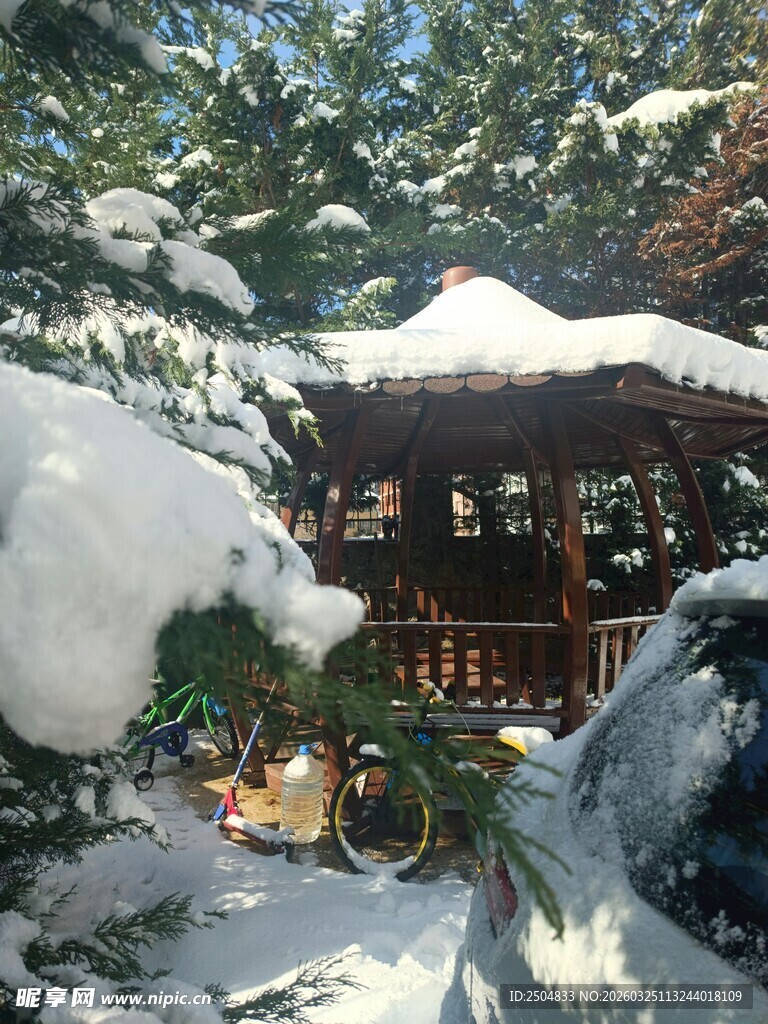 雪覆木屋 冬日静谧景致