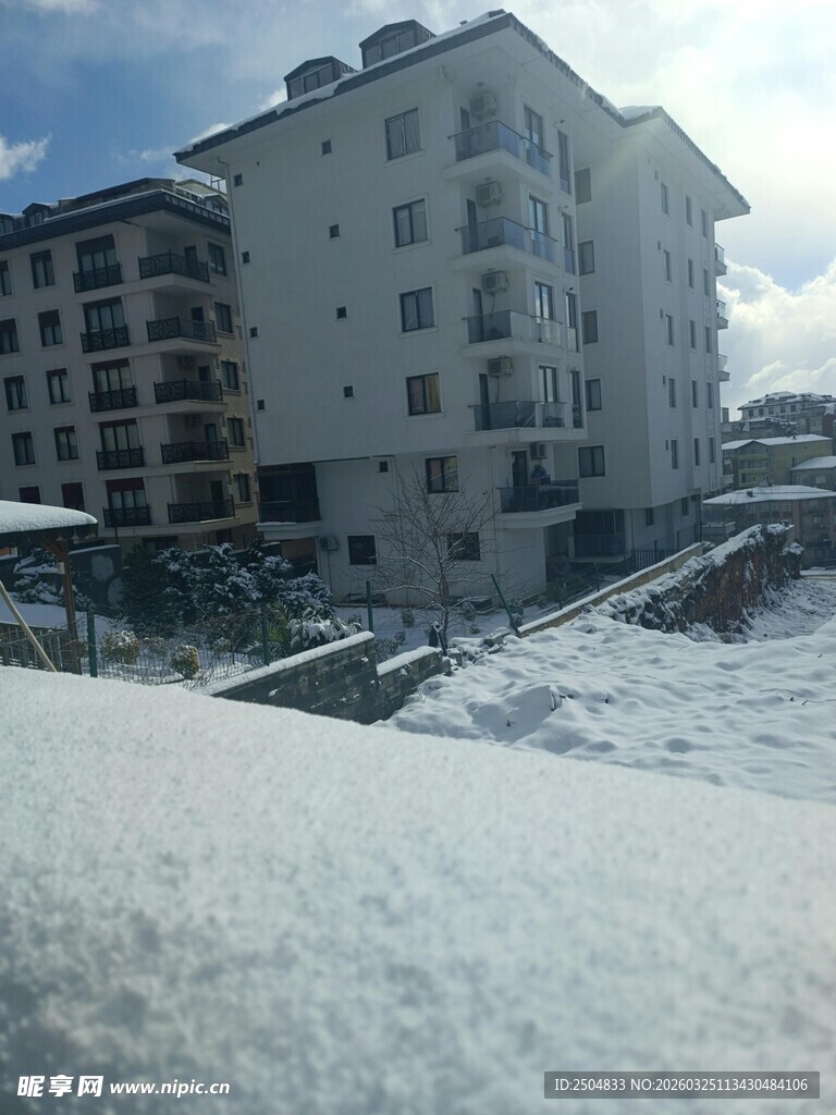 雪覆建筑的冬日景致