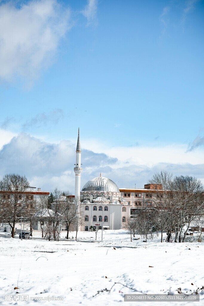 冬日雪景中的宁静小镇