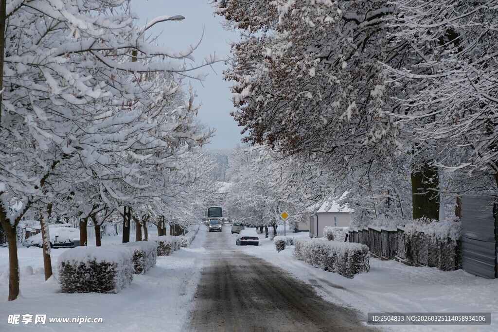 雪后静谧街道雪景
