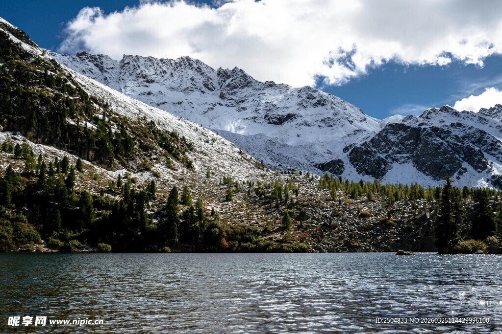 雪山下的静谧湖泊