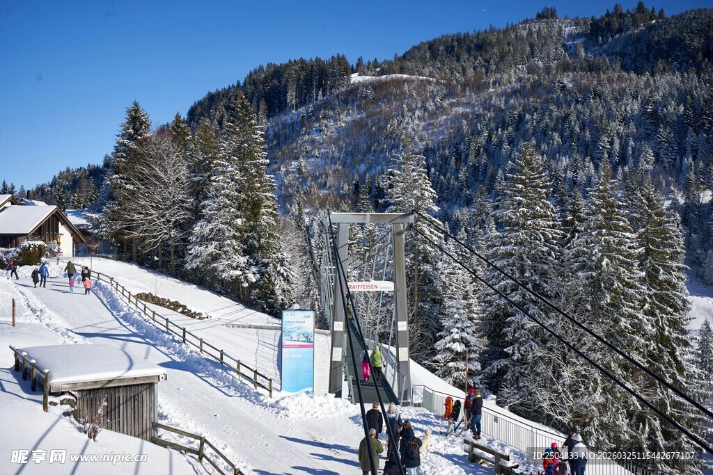 冬日滑雪场的热闹景象