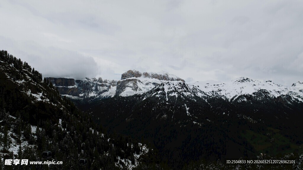 雪山下的山林景观