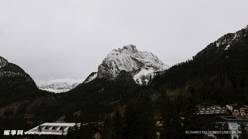 雪山下的山林景观