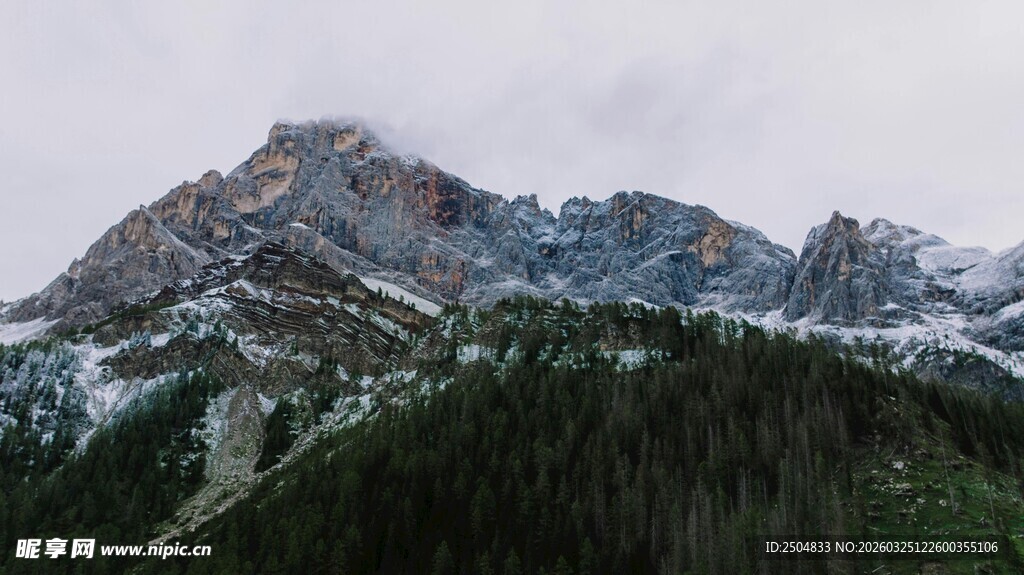 巍峨雪山与葱郁山林