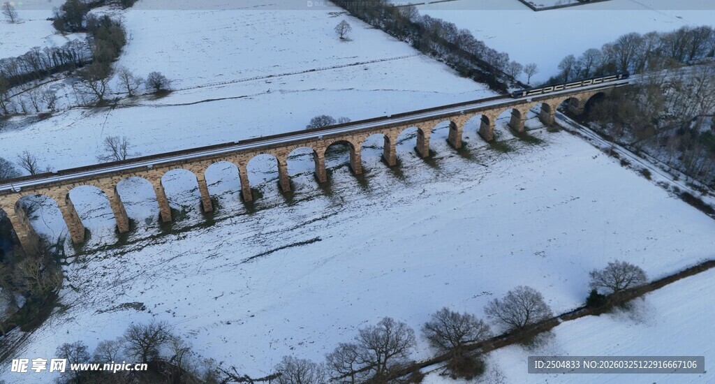 冬日雪景中的宏伟桥梁