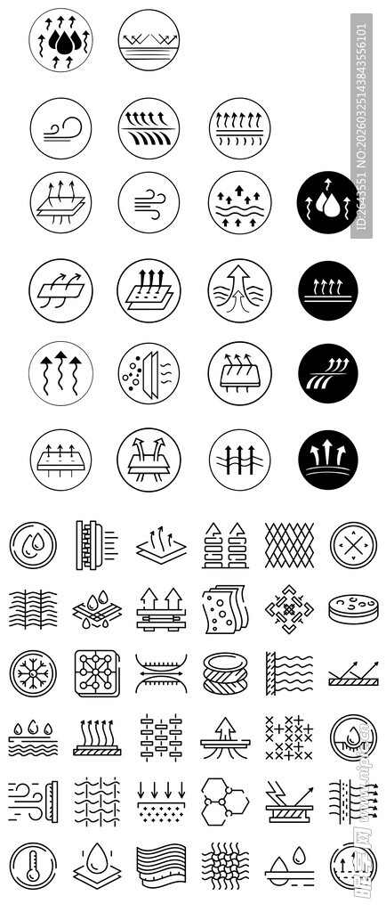 适量织物透气吸汗排汗图标集