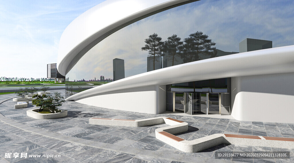 现代弧形建筑外观景观