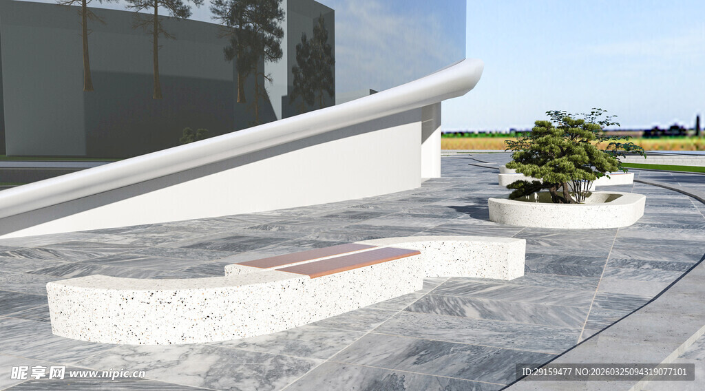 现代建筑旁的户外景观设施