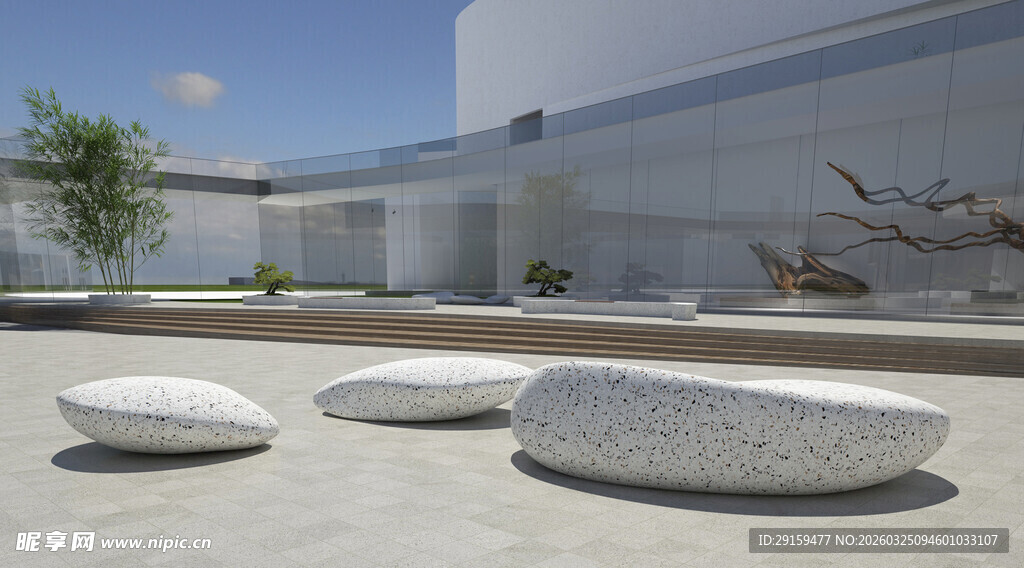 现代庭院中的石制景观