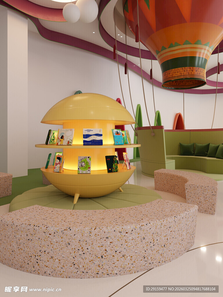 创意多彩球形书架展示区