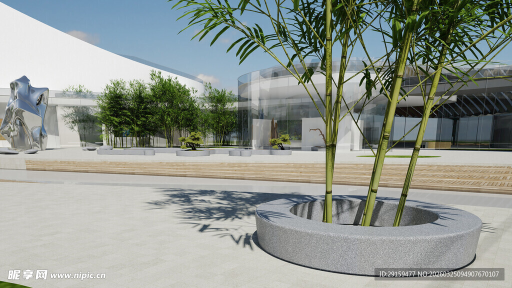 户外圆形花坛中的绿植