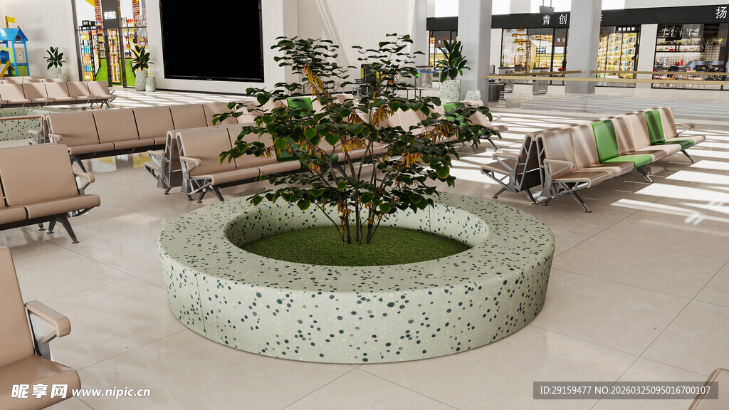 室内圆形绿植景观区域