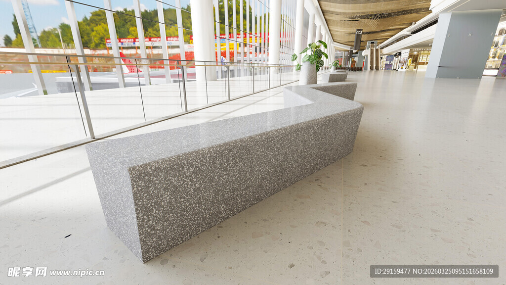 现代简约风格户外石质长椅