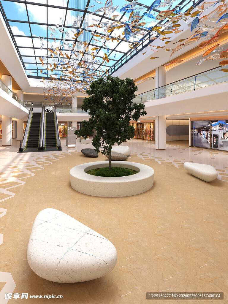 商场内景绿植与休闲设施