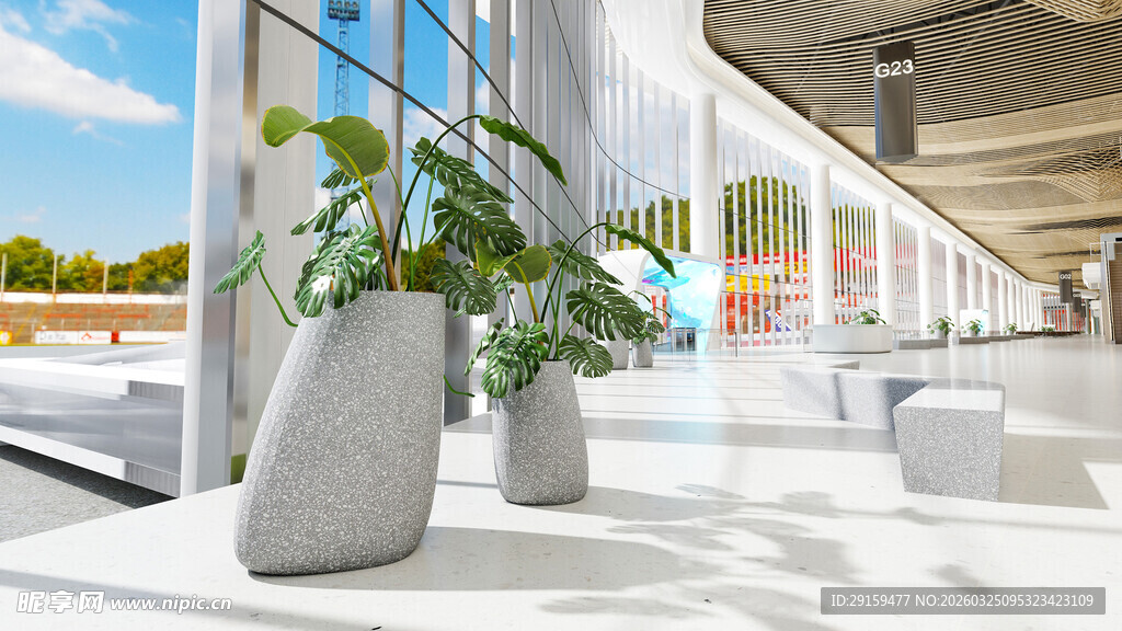 现代室内宽敞明亮绿植空间