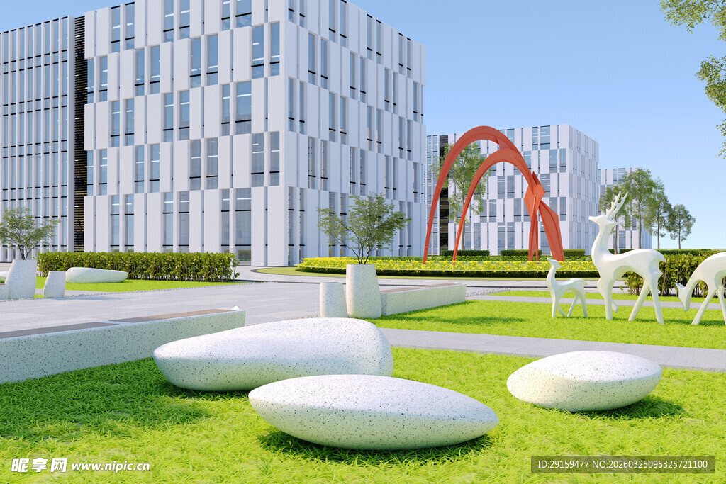 现代建筑前的户外休闲景观