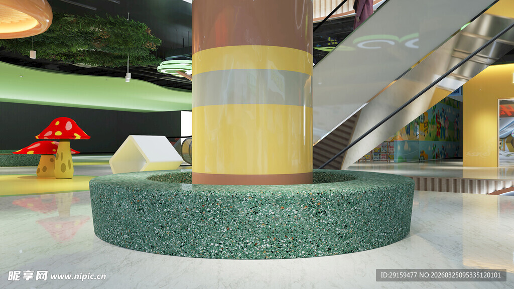 商场内的圆柱绿植装饰