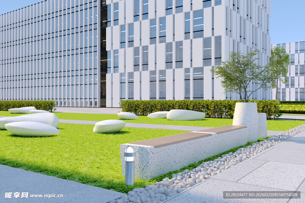 现代办公区户外休憩绿地