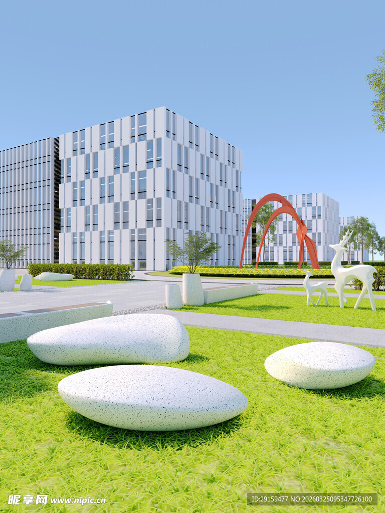 现代建筑前的草坪景观
