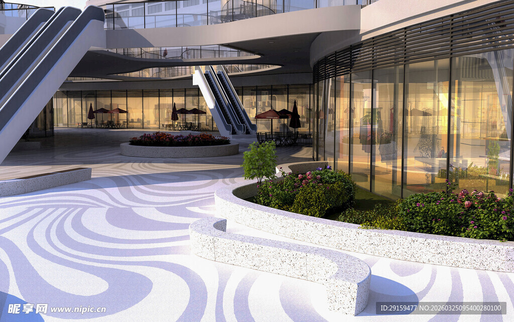现代建筑前的特色景观广场