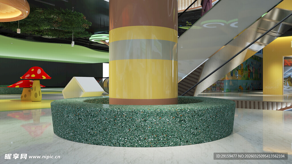 商场内的绿色圆形装饰区域