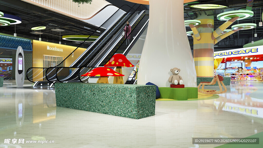 商场内部扶梯及绿植景观