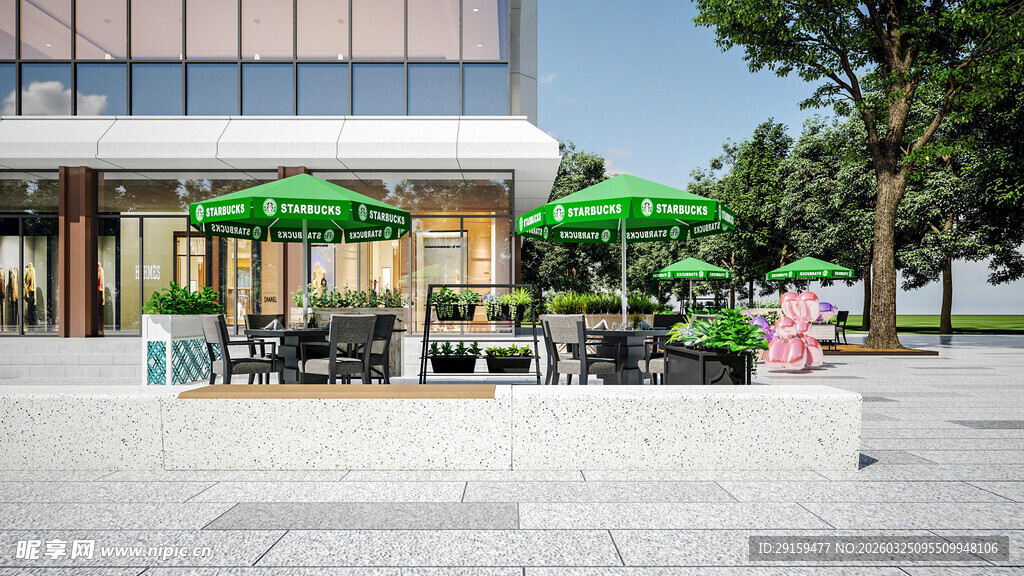 户外清新绿植遮阳餐厅场景