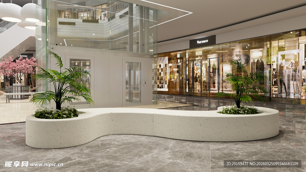 商场内的弧形绿植景观区