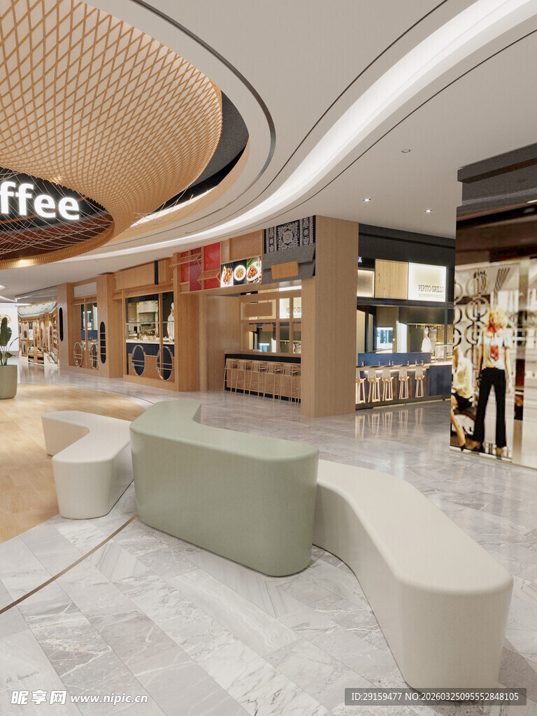 现代时尚商场休息区场景