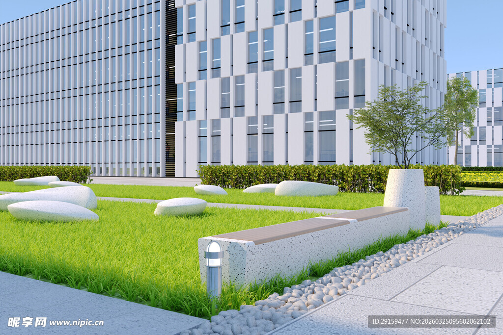 现代建筑旁的绿意景观