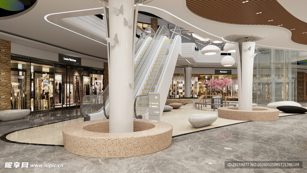 商场内的现代艺术雕塑装置