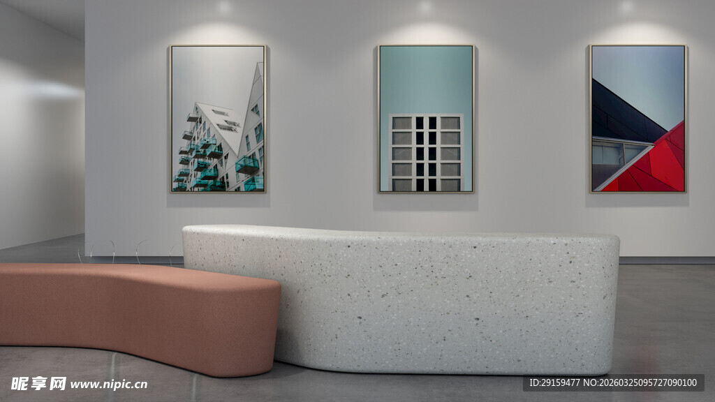 现代艺术展厅接待区场景