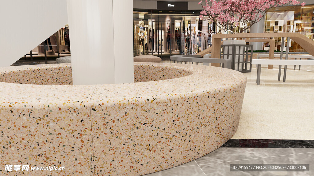 商场内的别致弧形休息区