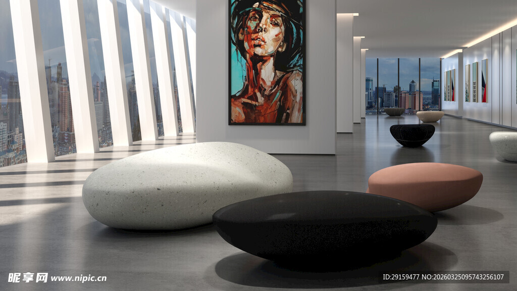 现代艺术展厅中的独特座椅