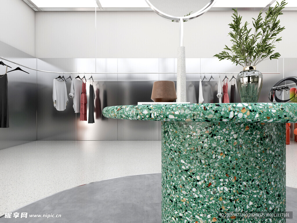 时尚店铺内的绿植装饰柜台